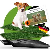 PfotenWunder® Hundeklo 63*51cm + 2 Easy-Wash-Rasen + 1 Büchlein, Hundetoilette für kleine & große Hunde, Festes Gras, Welpentoilette drinnen Welpenklo zuhause Gras Hundetoiletten Balkon Indoor WC Klo