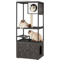 FEANDREA  Kratzbaum 3-in-1 mit erhöhter Napfständer dunkelgrau