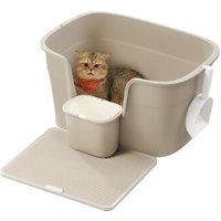 FEANDREA Katzentoilette für große Katzen mit hohen Seitenwänden beige