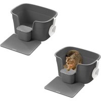 FEANDREA 2er Katzentoilette für große Katzen mit hohen Seitenwänden dunkelgrau