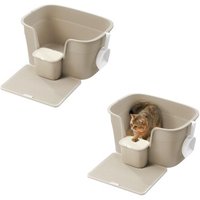 FEANDREA 2er Katzentoilette für große Katzen mit hohen Seitenwänden beige