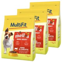 MultiFit Mellos Trockenfutter Hund Adult, Mini, Rind und Karotten 3x1 kg