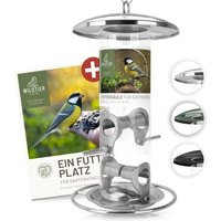 wildtier liebe Futtersäule für Samen, Körner & Kerne 26cm, Silber