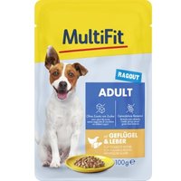 MultiFit Nassfutter Hund, Adult, Little Dog, Pouch, Ragout mit Geflügel und Leber 24x100 g