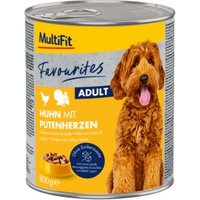 MultiFit Favourites Nassfutter Hund Adult, Huhn mit Putenherzen 6x800 g