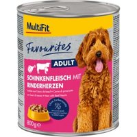 MultiFit Favourites Nassfutter Hund Adult, Schinkenfleisch mit Rinderherzen 6x800 g
