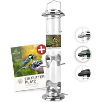 wildtier liebe Futtersäule für Samen, Körner & Kerne 38cm, Silber