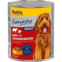 MultiFit Favourites Nassfutter Hund Adult, Rind mit Hühnerherzen 6x800 g