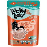Lucky Lou Nassfutter Katze Extra Food Adult in Brühe Thunfisch und Lachs 12x70 g