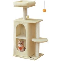 FEANDREA Kratzbaum mit 2 Höhlen, für Mehrkatzenhaushalte beige