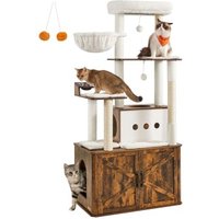 FEANDREA Kratzbaum Katzenklo-Schrank erhöhte Fressnäpfe braun