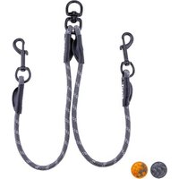 Floxik Tau Doppelleine für 2 Hunde - dehnbar und verhedderungsfrei grau M