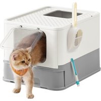 FEANDREA Katzentoilette, mit Deckel weiß/ grau
