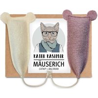 Kater Kasimir 2 x MÄUSERICH - Die XL Spielmaus, handgenäht aus echtem Wollfilz mit Katzenminze- und Baldrianwurzel-Füllung