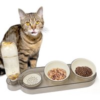 Catobel Futterbar mit 2 Näpfen und Wasserspender creme