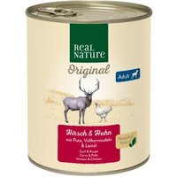 REAL NATURE Nassfutter Hund, Adult, Hirsch und Huhn 6x800 g