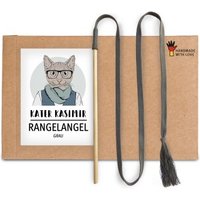 Kater Kasimir RANGELANGEL - Die natürliche Spielangel für Katzen, mit grauem Baumwollband und Buchenholzstab
