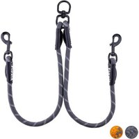 Floxik Tau Doppelleine für 2 Hunde - dehnbar und verhedderungsfrei grau L