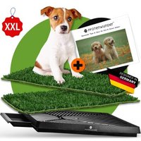 PfotenWunder® Hundeklo XXL 76*51cm, 2 Easy-Wash-Rasen + 1 Büchlein, Hundetoilette für kleine & große Hunde, festes Gras, Welpentoilette drinnen Welpenklo zuhause Gras Hundetoiletten Balkon Indoor WC Klo