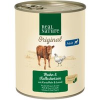 REAL NATURE Nassfutter Hund, Adult, Kalbsherzen und Huhn 6x800 g