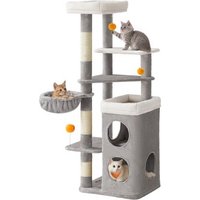 FEANDREA Kratzbaum zweistöckige Katzenhöhlen hellgrau