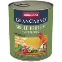 animonda GranCarno Single Protein Superfoods Nassfutter Hund Adult, Huhn und Spinat, Himbeeren, Kürbiskerne 6x800 g