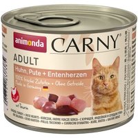 animonda Carny Nassfutter Katze Adult Huhn, Pute und Entenherzen 6x200 g