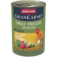 animonda GranCarno Single Protein Superfoods Nassfutter Hund Adult, Huhn und Spinat, Himbeeren, Kürbiskerne 6x400 g