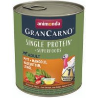 animonda GranCarno Single Protein Superfoods Nassfutter Hund Adult, Pute und Mangold, Hagebutten, Leinöl 6x800 g