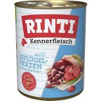 RINTI Kennerfleisch Nassfutter Hund, Adult, Dose, Geflügelherzen 36x800 g
