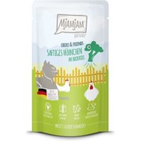 MjAMjAM Nassfutter Katze Adult, Quetschie Chicks & Friends, Huhn und Brokkoli 12x125 g