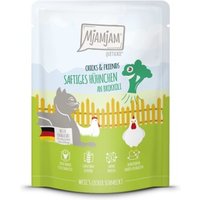 MjAMjAM Nassfutter Katze Adult, Quetschie Chicks & Friends, Huhn und Brokkoli 6x300 g