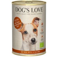 DOG'S LOVE Nassfutter Hund, Adult, Bio 6x400 g Rind mit Reis, Apfel und Zucchini