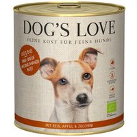 DOG'S LOVE Nassfutter Hund, Adult, Bio 6x800 g Rind mit Reis, Apfel und Zucchini