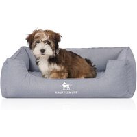 Knuffelwuff Orthopädisches Wasserabweisendes Hundebett Malou aus Velours mit Handwebcharakter hellblau M-L