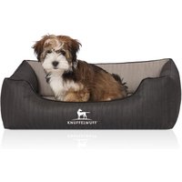 Knuffelwuff Orthopädisches Hundebett Outback aus laser-gestepptem Kunstleder schwarz/ grau M-L