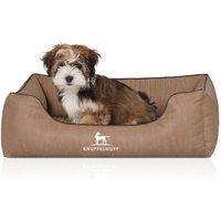 Knuffelwuff Orthopädisches Hundebett Tampa aus laser-gestepptem Kunstleder braun/ beige M-L