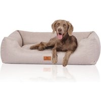 Knuffelwuff Hundebett Emma aus Velours mit feinem Handwebcharakter in Pastellfarben beige XL