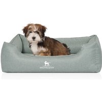 Knuffelwuff Orthopädisches Hundebett Luisa aus Velours mit feinem Handwebcharakter Sunshine Edition petrol M-L