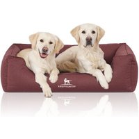 Knuffelwuff Orthopädisches Wasserabweisendes Hundebett Leon aus Velours mit Handwebcharakter rot XXXL