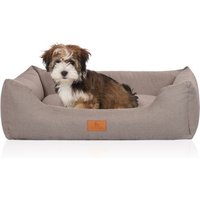 Knuffelwuff Hundebett Lotte aus Velours mit feinem Handwebcharakter hellgrau M-L