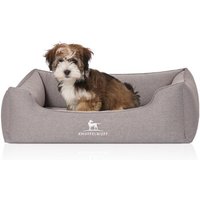 Knuffelwuff Orthopädisches Hundebett Leano aus Velours mit Handwebcharakter grau M-L