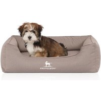 Knuffelwuff Orthopädisches Wasserabweisendes Hundebett Leon aus Velours mit Handwebcharakter beige/ grau M-L