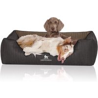 Knuffelwuff Orthopädisches Hundebett Outback aus laser-gestepptem Kunstleder schwarz/ gelb XXL
