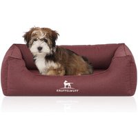 Knuffelwuff Orthopädisches Wasserabweisendes Hundebett Leon aus Velours mit Handwebcharakter rot M-L