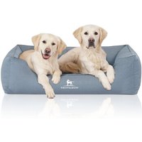 Knuffelwuff Orthopädisches Wasserabweisendes Hundebett Leon aus Velours mit Handwebcharakter hellblau XL