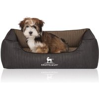 Knuffelwuff Orthopädisches Hundebett Outback aus laser-gestepptem Kunstleder schwarz/ gelb M-L