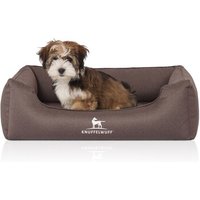 Knuffelwuff Orthopädisches Wasserabweisendes Hundebett Leon aus Velours mit Handwebcharakter braun/ grau M-L