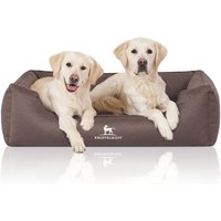 Knuffelwuff Orthopädisches Wasserabweisendes Hundebett Leon aus Velours mit Handwebcharakter braun/ grau XXXL