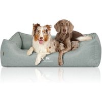 Knuffelwuff Orthopädisches Hundebett Luisa aus Velours mit feinem Handwebcharakter Sunshine Edition petrol XL